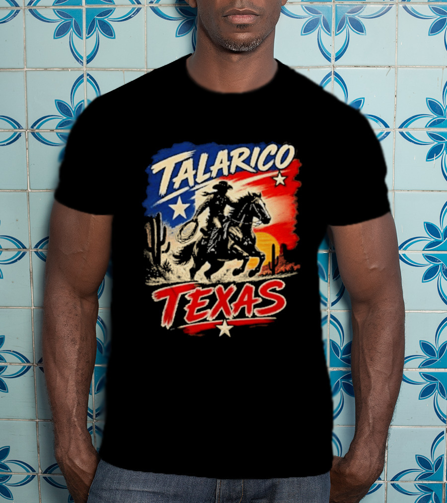 Talarico Texas Cowboy Riding Silhouette With Lone Star And Cactus T-Shirt