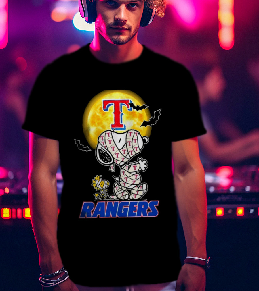 Texas Rangers Snoopy Woodstock Mummy Halloween Collaboration T-Shirt