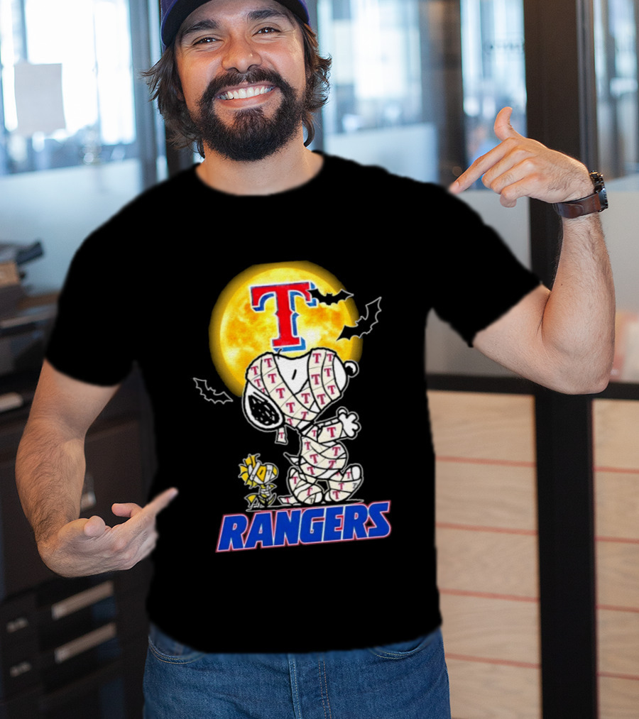 Texas Rangers Snoopy Woodstock Mummy Halloween Collaboration T-Shirt