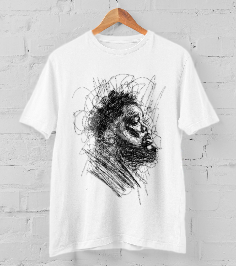 Bearded Man Profile Black Ink Scribble Sketch T-Shirt