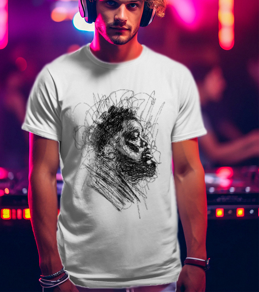 Bearded Man Profile Black Ink Scribble Sketch T-Shirt