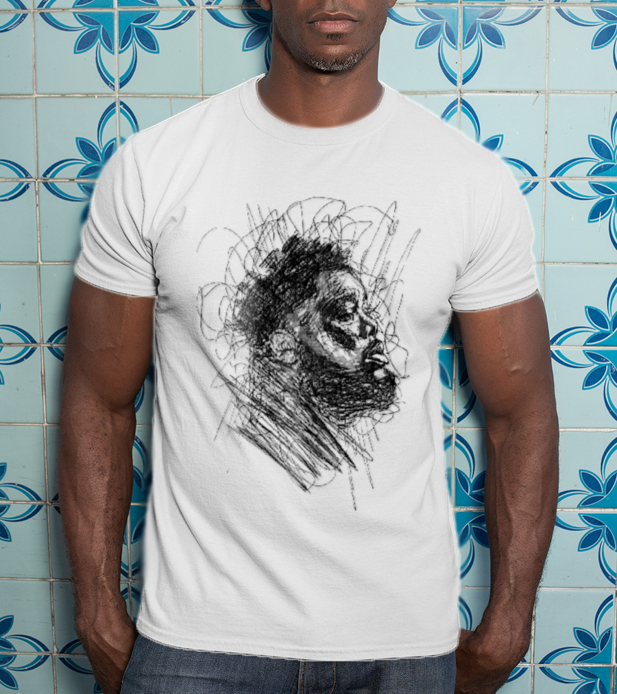 Bearded Man Profile Black Ink Scribble Sketch T-Shirt