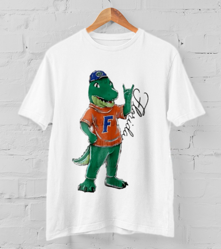 Florida Gators NCAA Albert Mascot Cartoon Alligator Raising Hand T-Shirt
