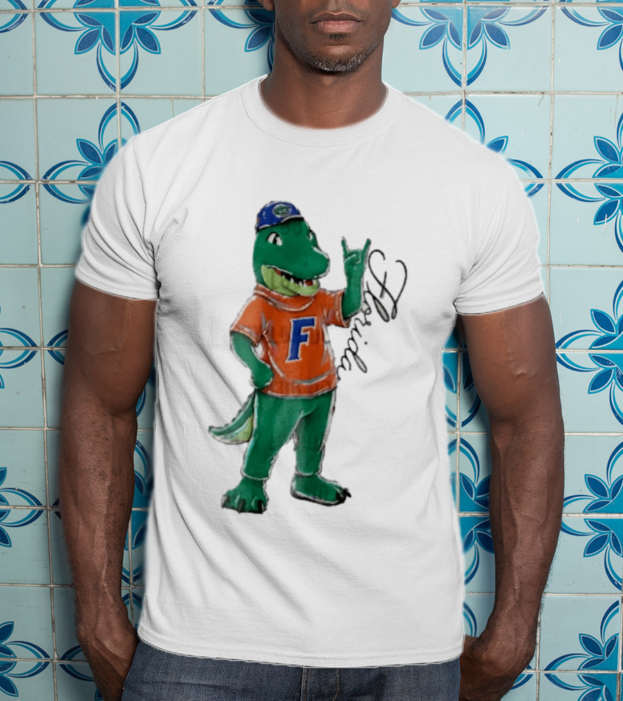 Florida Gators NCAA Albert Mascot Cartoon Alligator Raising Hand T-Shirt
