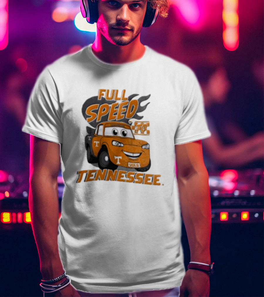 Full Speed Tennessee Vols Truck Cartoon With Flames And Number Plate T-Shirt