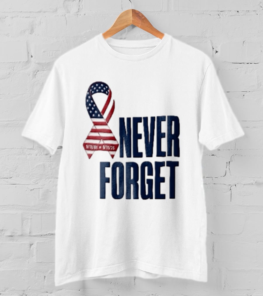 Never Forget 9/11 American Flag Awareness Ribbon T-Shirt