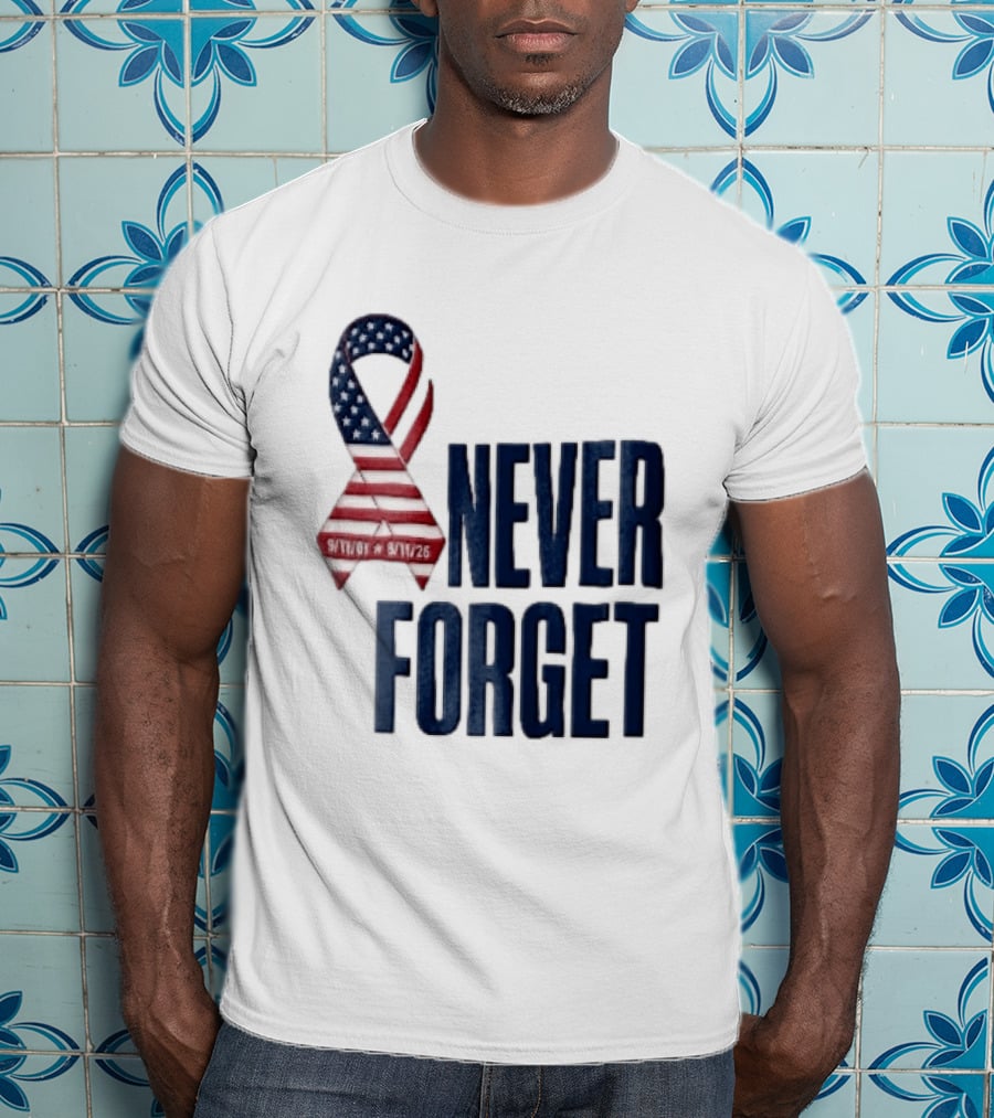 Never Forget 9/11 American Flag Awareness Ribbon T-Shirt