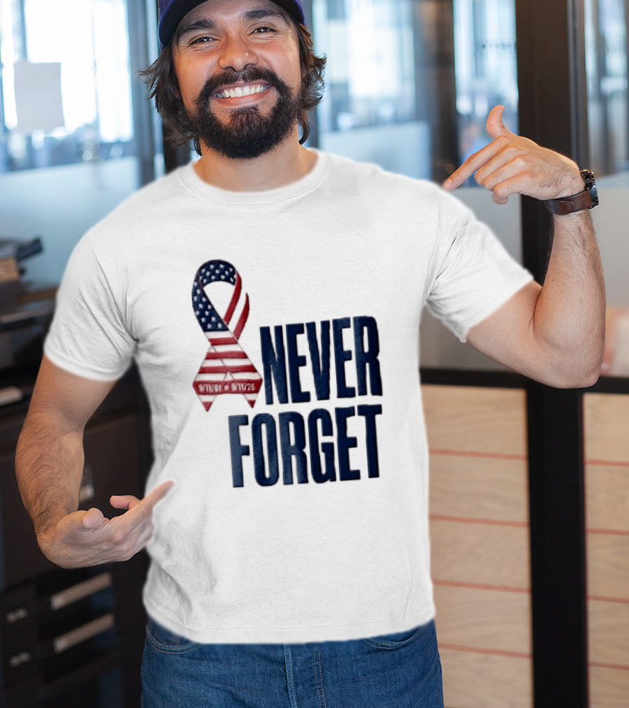 Never Forget 9/11 American Flag Awareness Ribbon T-Shirt
