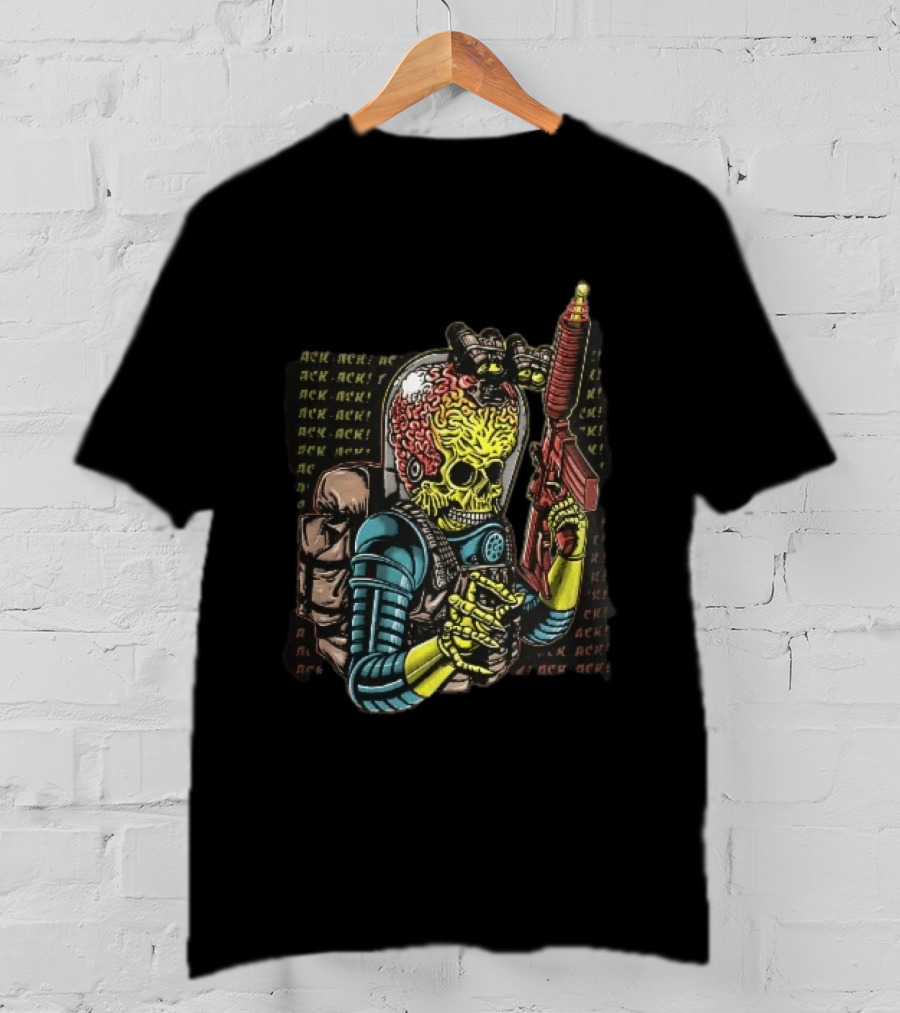Ack Martian Alien Exposed Brain Tactical Ray Gun Ack Goggles T-Shirt