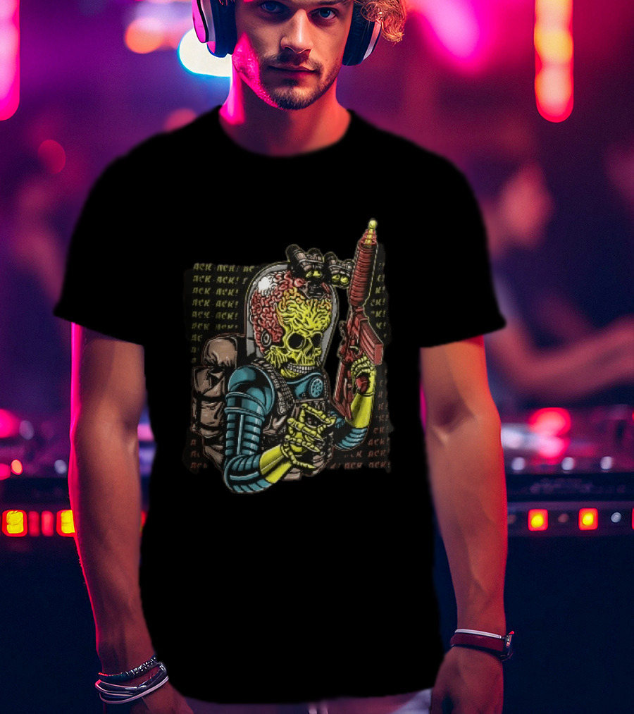 Ack Martian Alien Exposed Brain Tactical Ray Gun Ack Goggles T-Shirt