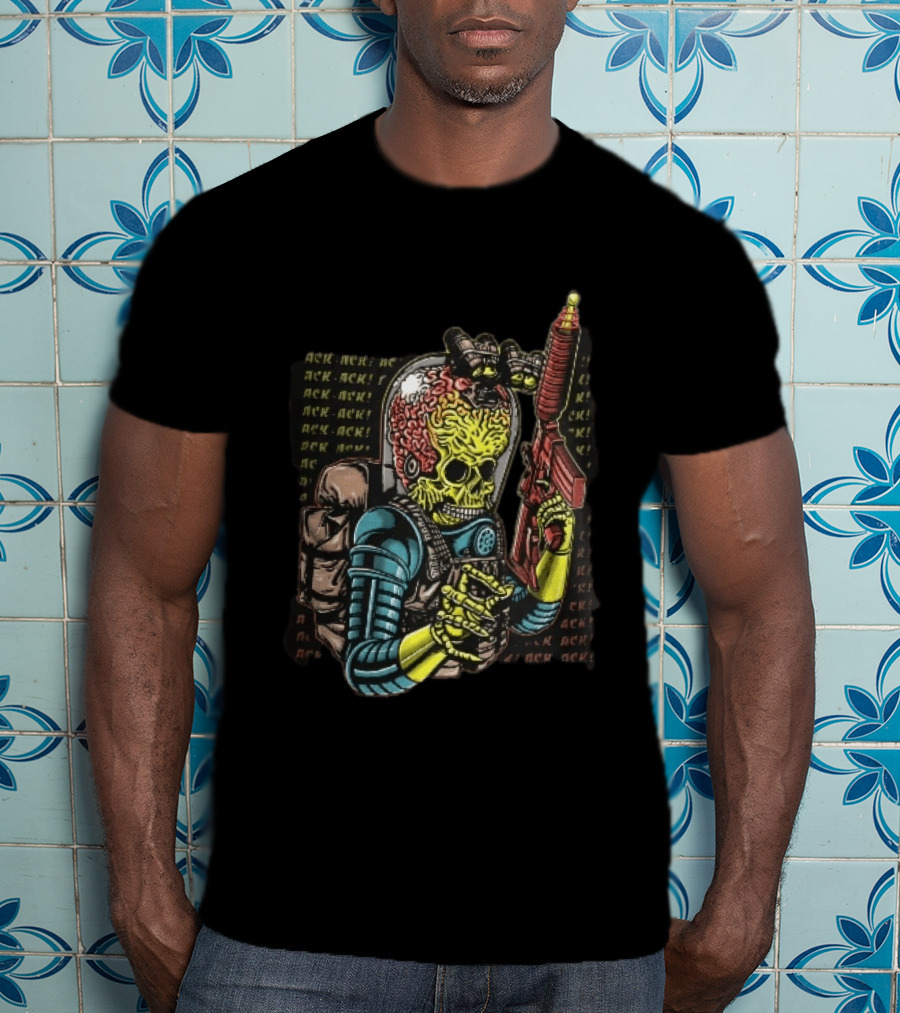 Ack Martian Alien Exposed Brain Tactical Ray Gun Ack Goggles T-Shirt