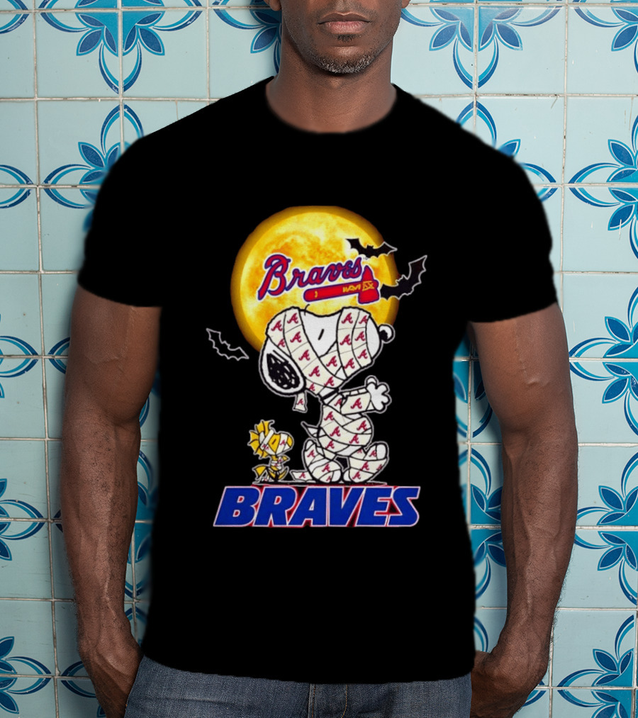 Atlanta Braves Halloween Snoopy Woodstock Mummy Cosplay T-Shirt