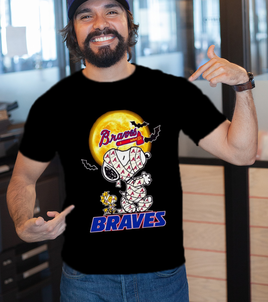 Atlanta Braves Halloween Snoopy Woodstock Mummy Cosplay T-Shirt