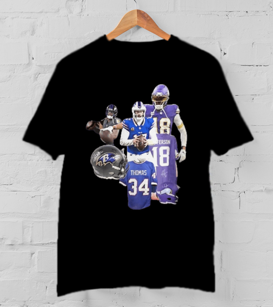 Baltimore Ravens Helmets Buffalo Bills Minnesota Vikings Thomas Jefferson Players Jerseys T-Shirt