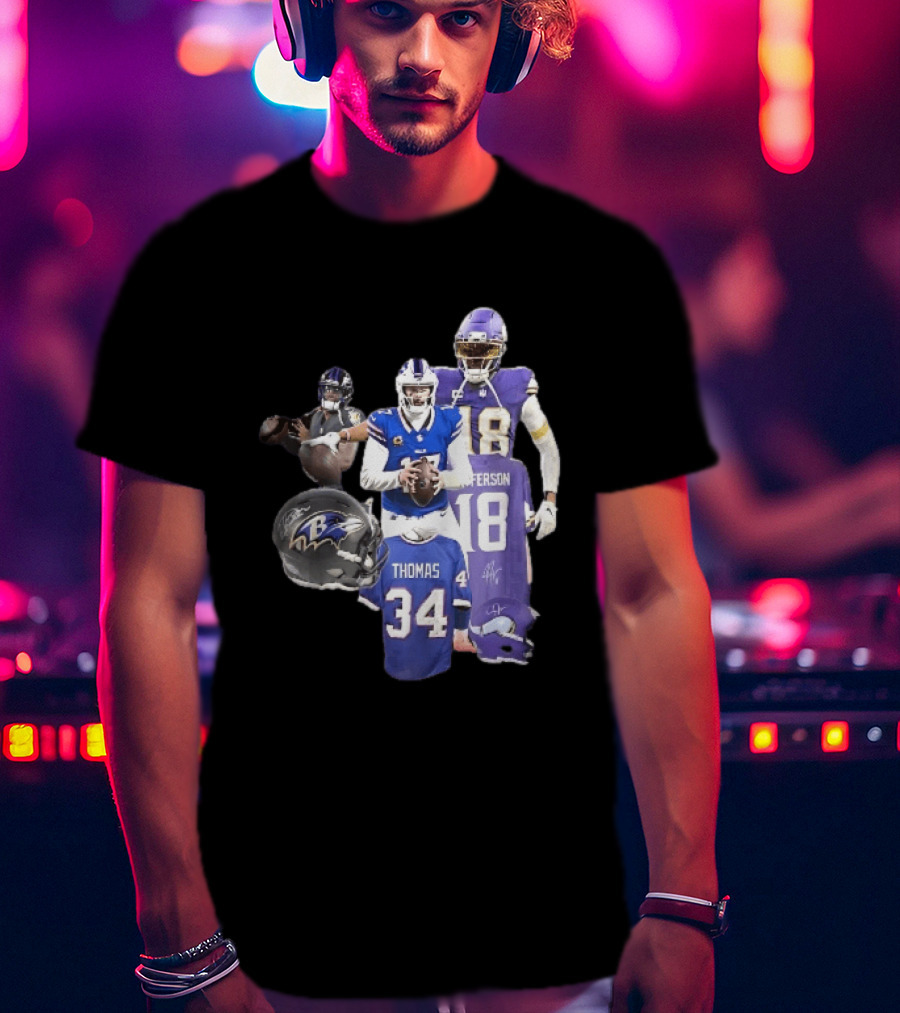 Baltimore Ravens Helmets Buffalo Bills Minnesota Vikings Thomas Jefferson Players Jerseys T-Shirt