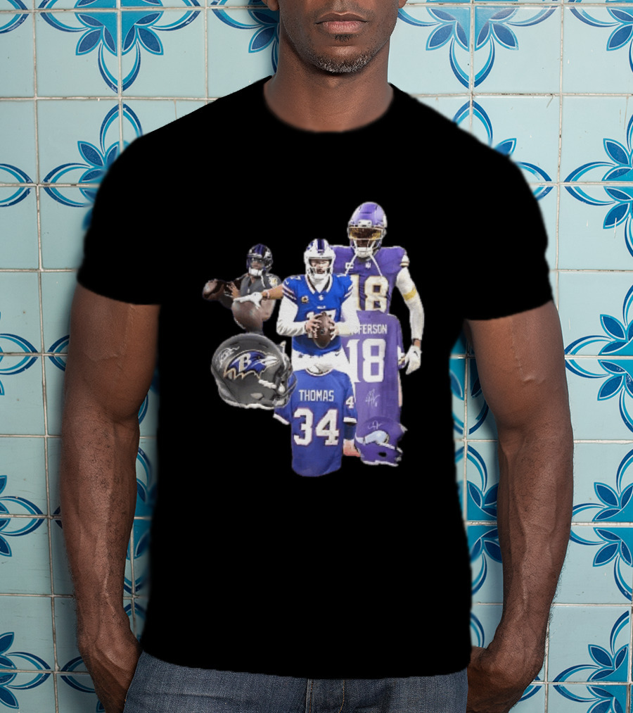 Baltimore Ravens Helmets Buffalo Bills Minnesota Vikings Thomas Jefferson Players Jerseys T-Shirt