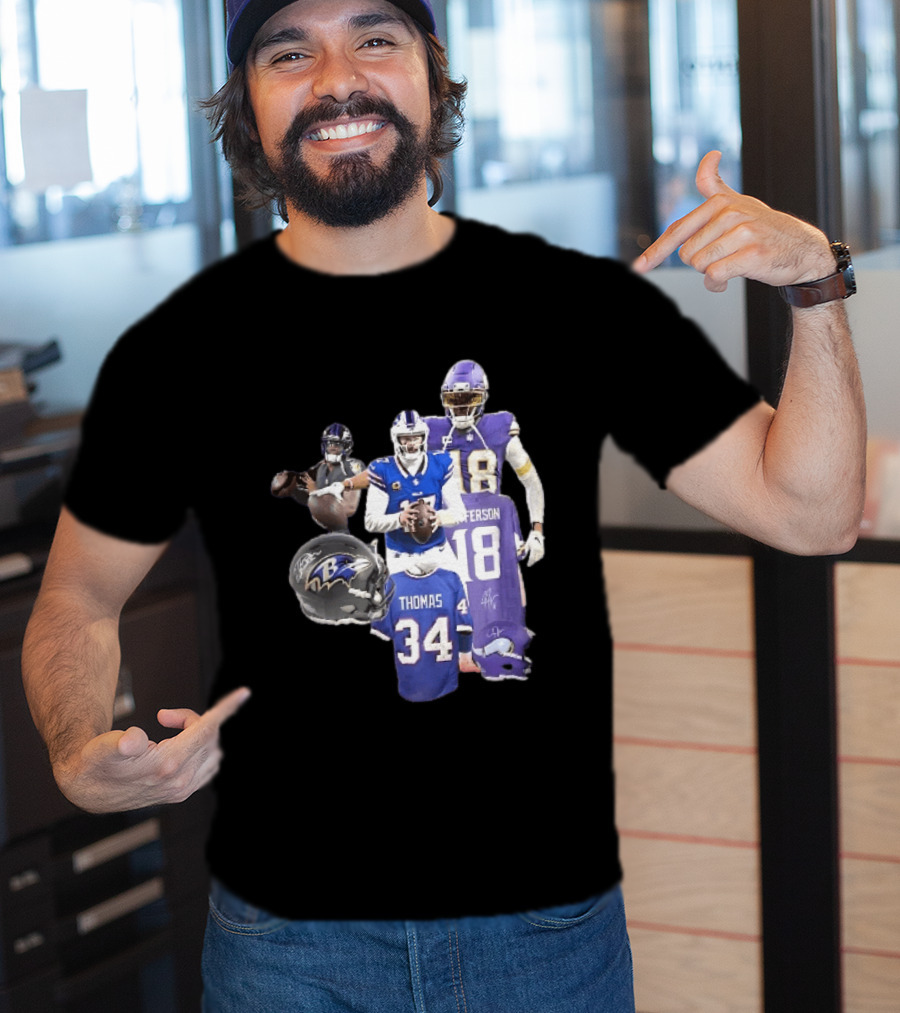 Baltimore Ravens Helmets Buffalo Bills Minnesota Vikings Thomas Jefferson Players Jerseys T-Shirt