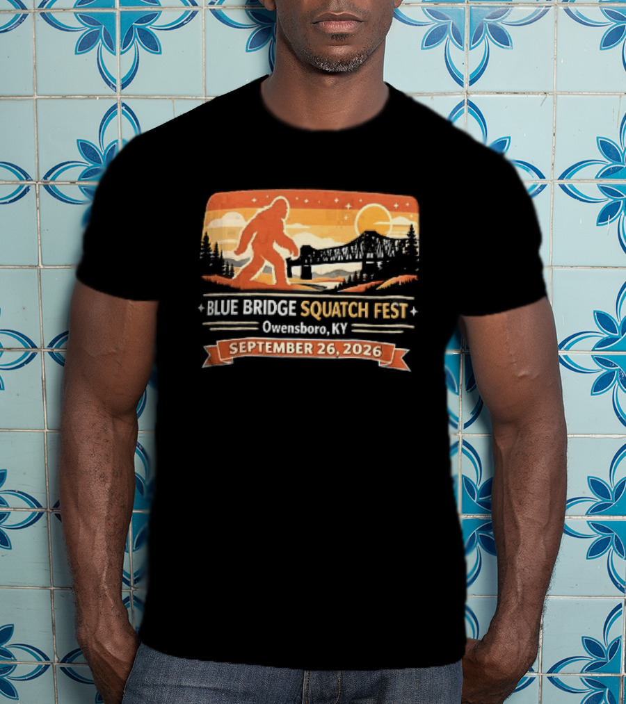 Blue Bridge Squatch Fest Owensboro KY Sasquatch River Sunset September 26 2026 T-Shirt