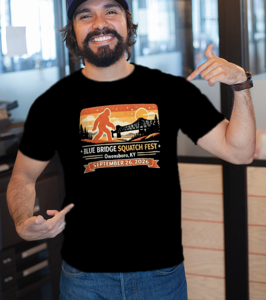 Blue Bridge Squatch Fest Owensboro KY Sasquatch River Sunset September 26 2026 T-Shirt