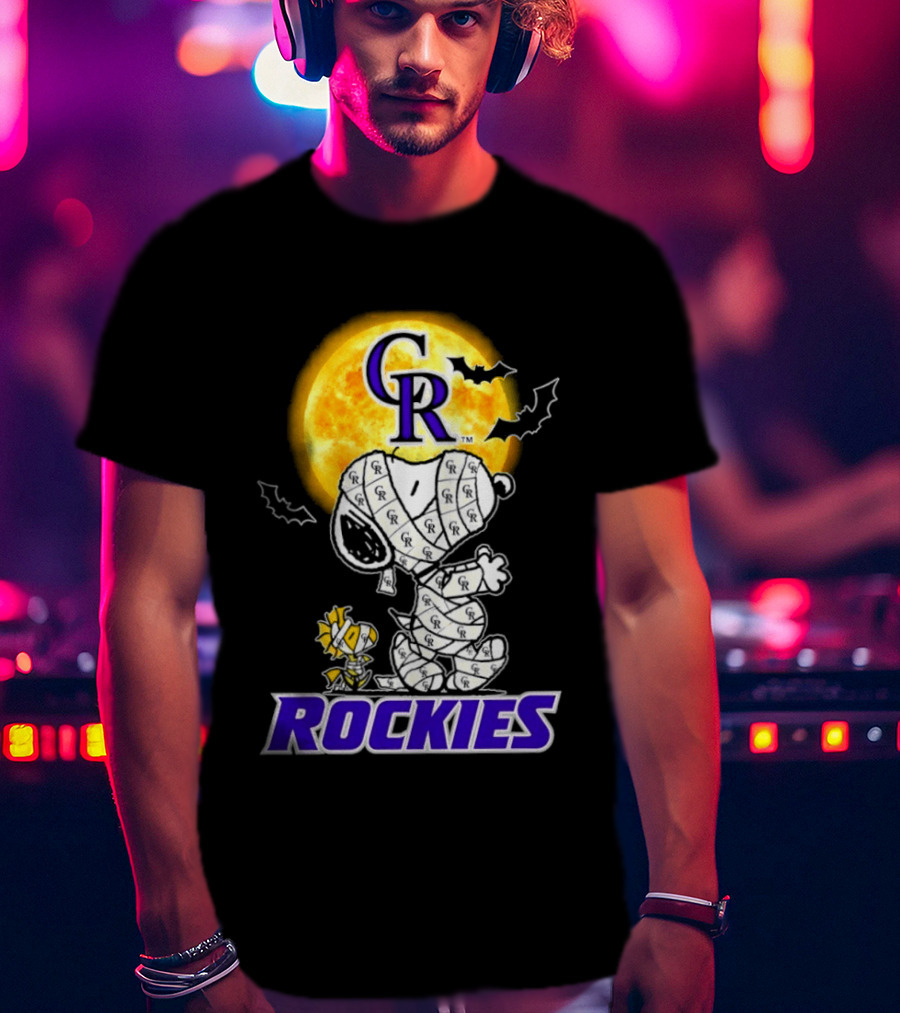 Colorado Rockies Snoopy Woodstock Mummy Halloween Cosplay Moon T-Shirt
