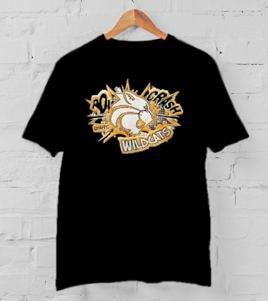 RHHS Wildcats Pow Crash Comic Burst Halftone Head T-Shirt