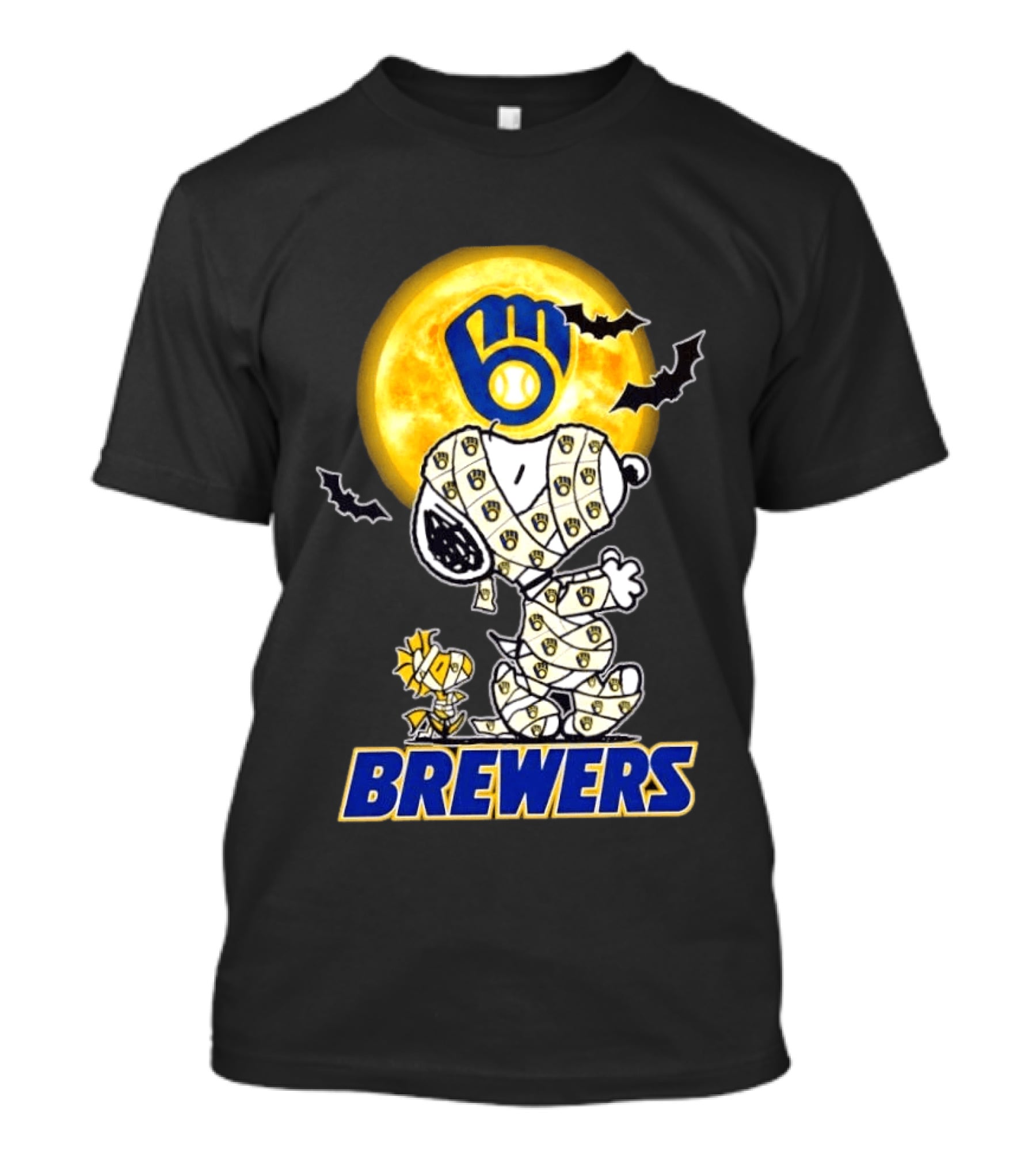 Milwaukee Brewers Snoopy Woodstock Mummy Halloween Moon Bats T-Shirt