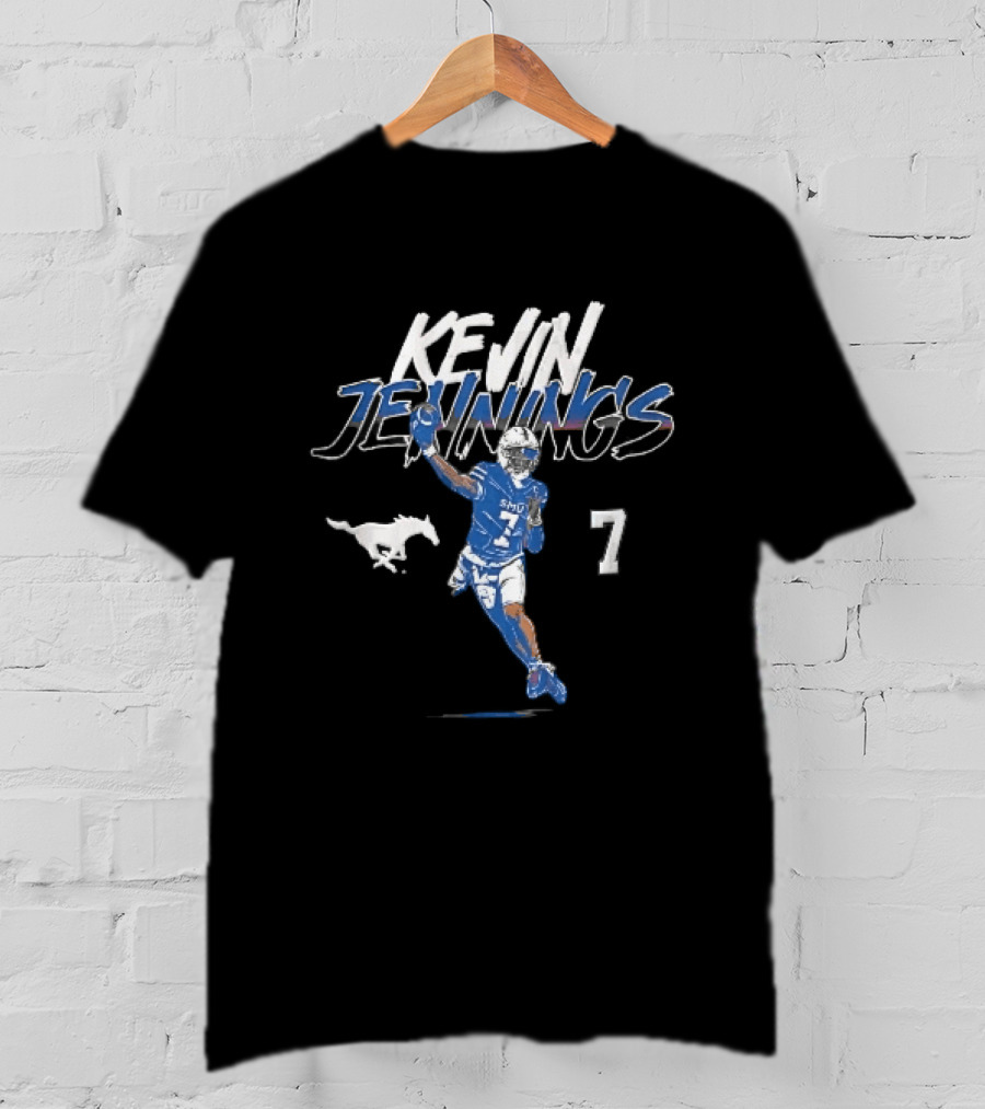 SMU Mustangs Kevin Jennings 7 Quarterback NCAA Football Mustang Brush Stroke T-Shirt