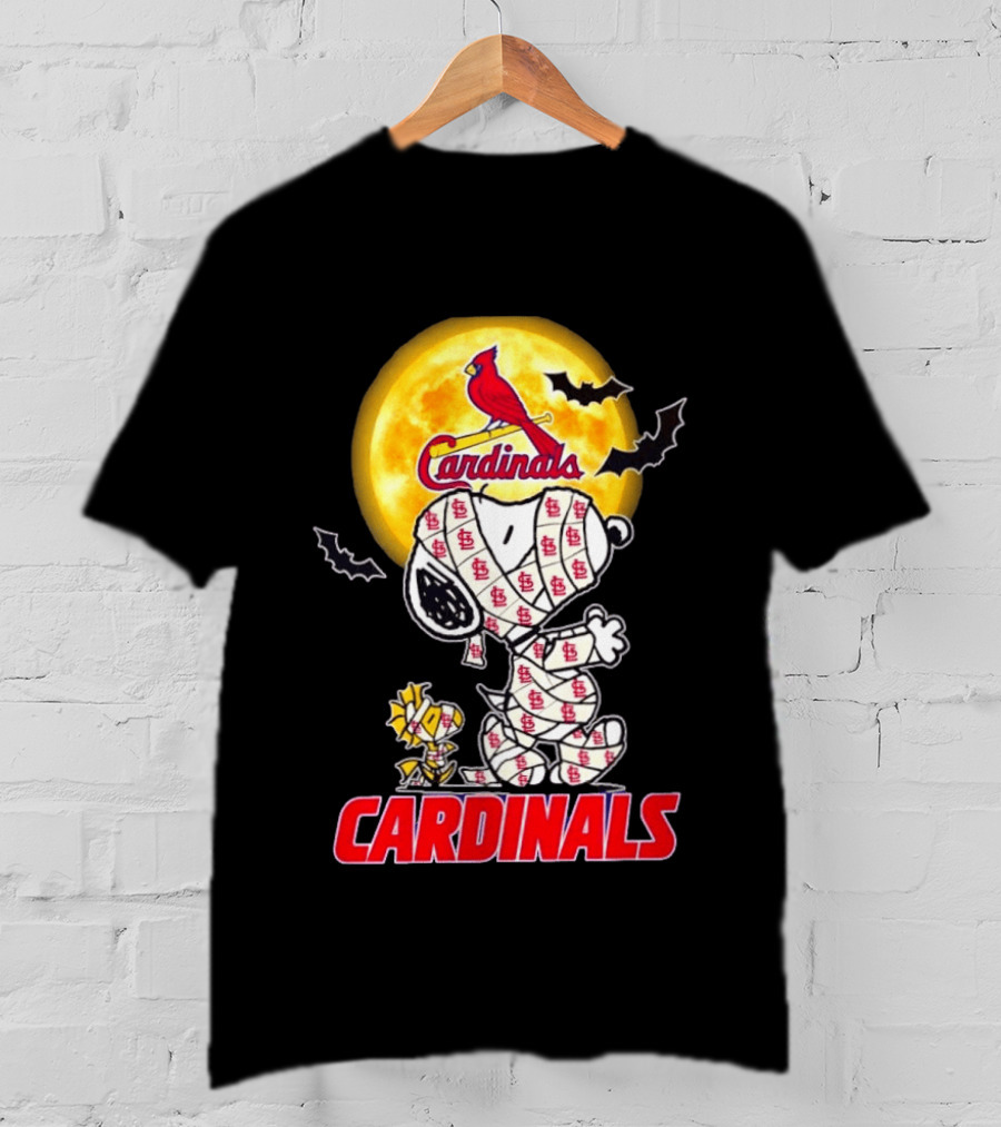 St. Louis Cardinals Snoopy Woodstock Mummy Halloween Moon Bats T-Shirt