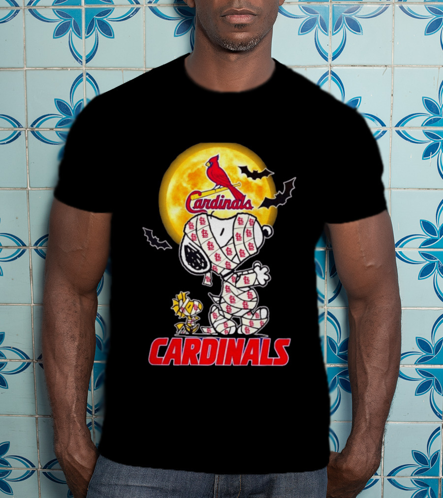 St. Louis Cardinals Snoopy Woodstock Mummy Halloween Moon Bats T-Shirt
