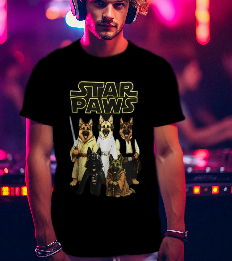 Star Paws German Shepherd Dogs In Space Costumes With Lightsaber T-Shirt