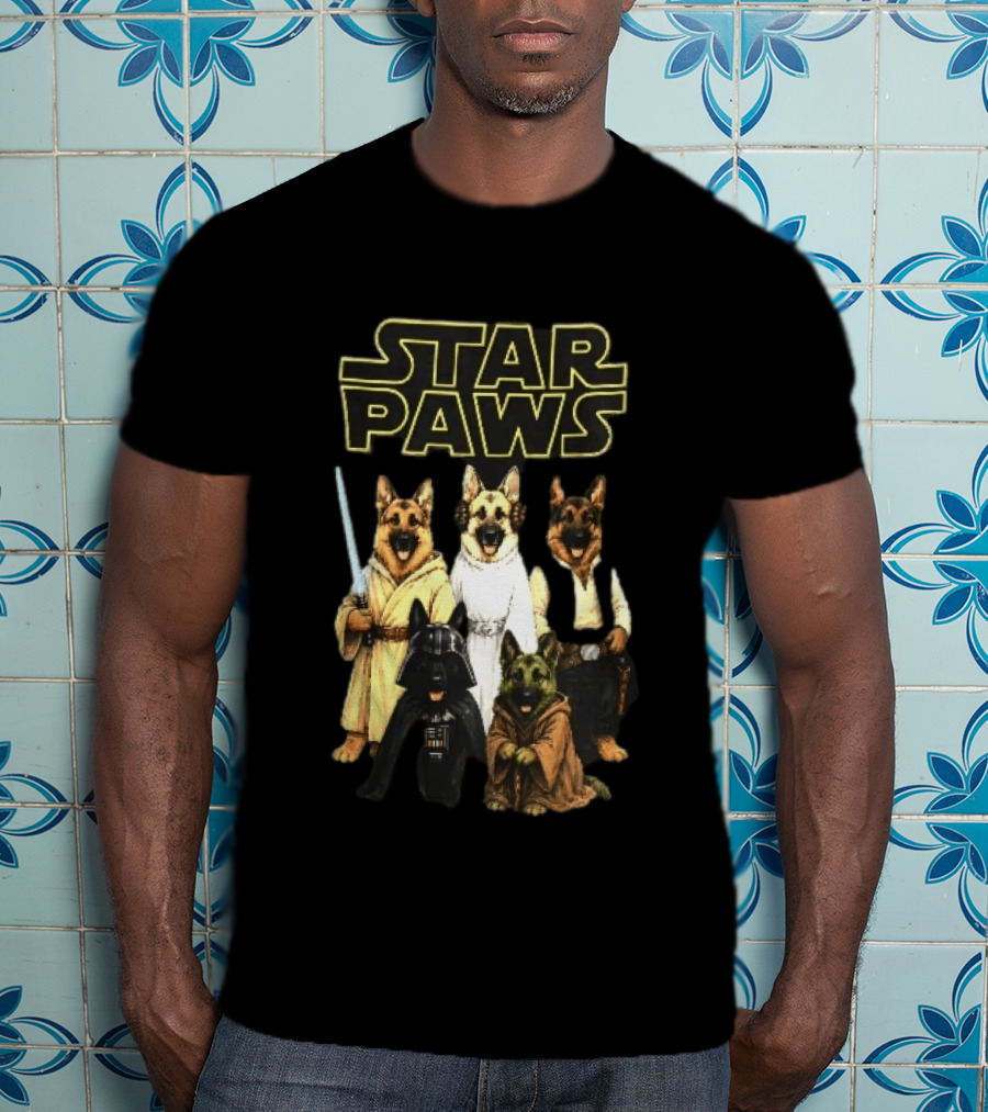 Star Paws German Shepherd Dogs In Space Costumes With Lightsaber T-Shirt