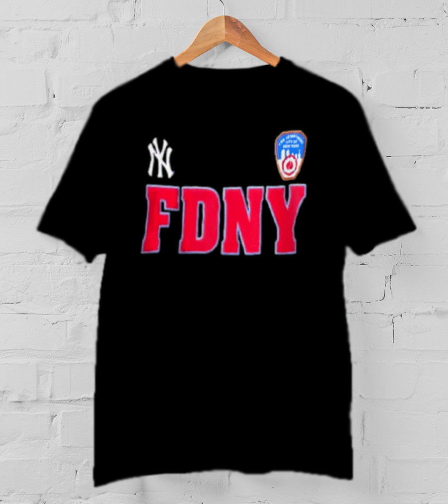New York Yankees FDNY Collaboration With FDNY Patch And Yankees T-Shirt