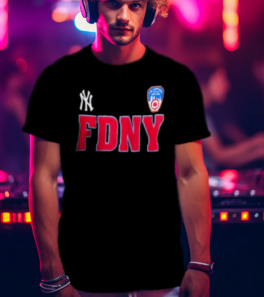 New York Yankees FDNY Collaboration With FDNY Patch And Yankees T-Shirt
