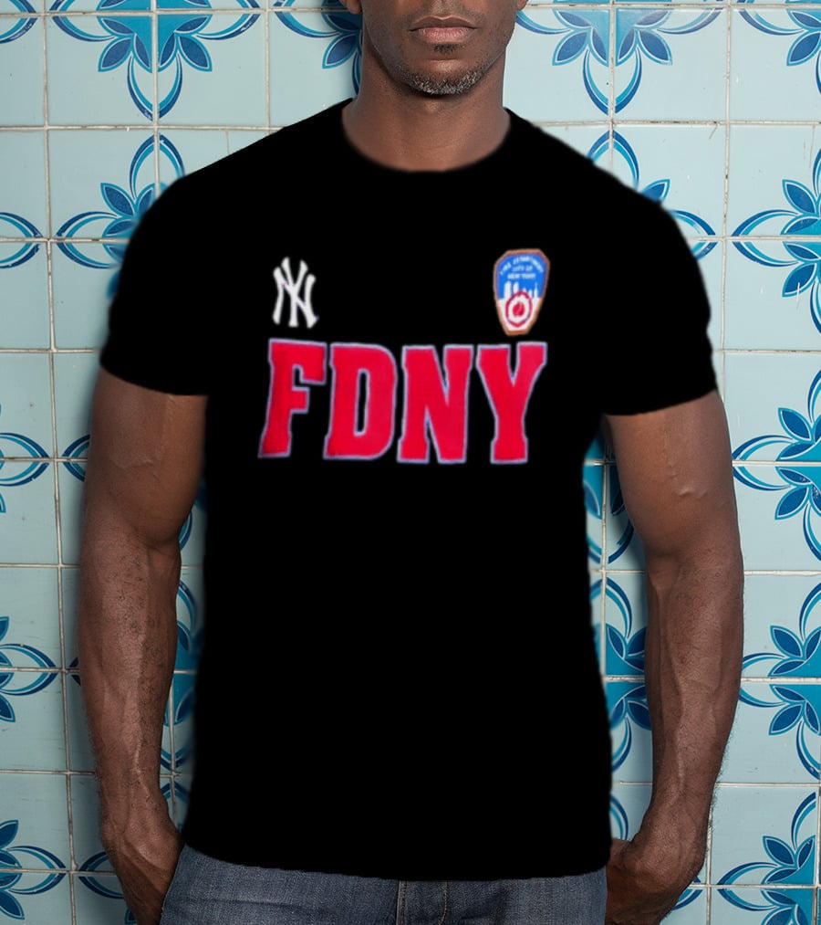 New York Yankees FDNY Collaboration With FDNY Patch And Yankees T-Shirt