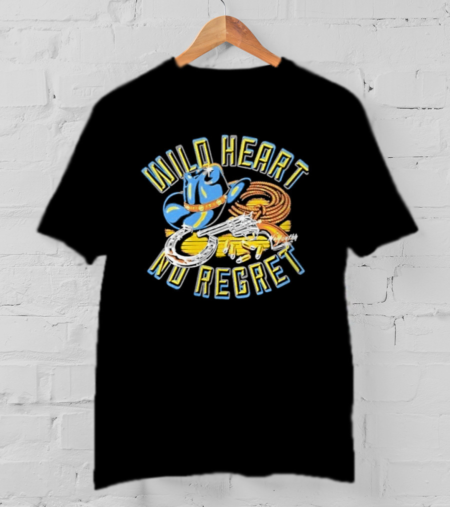 Wild Heart No Regret Cowboy Hat Revolver Horseshoe Rope T-Shirt