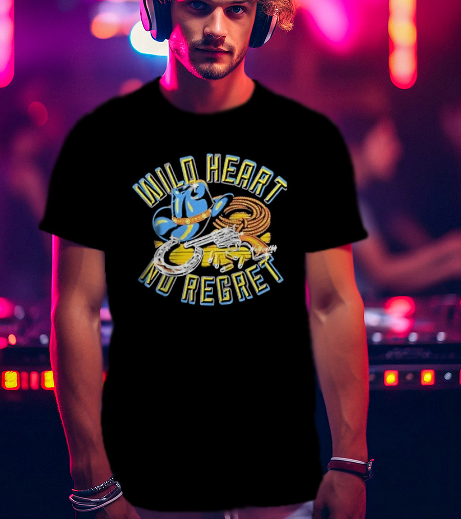 Wild Heart No Regret Cowboy Hat Revolver Horseshoe Rope T-Shirt