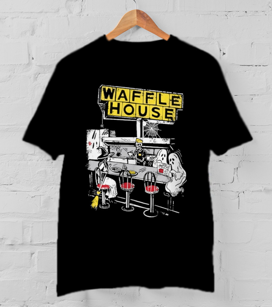 Waffle House Wafflehaunted House Ghostly Diner Scene Halloween T-Shirt