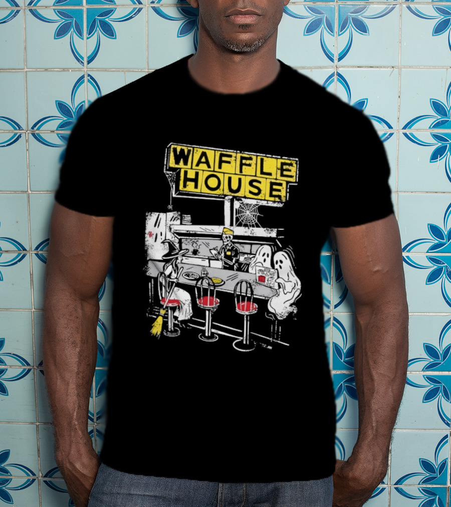 Waffle House Wafflehaunted House Ghostly Diner Scene Halloween T-Shirt
