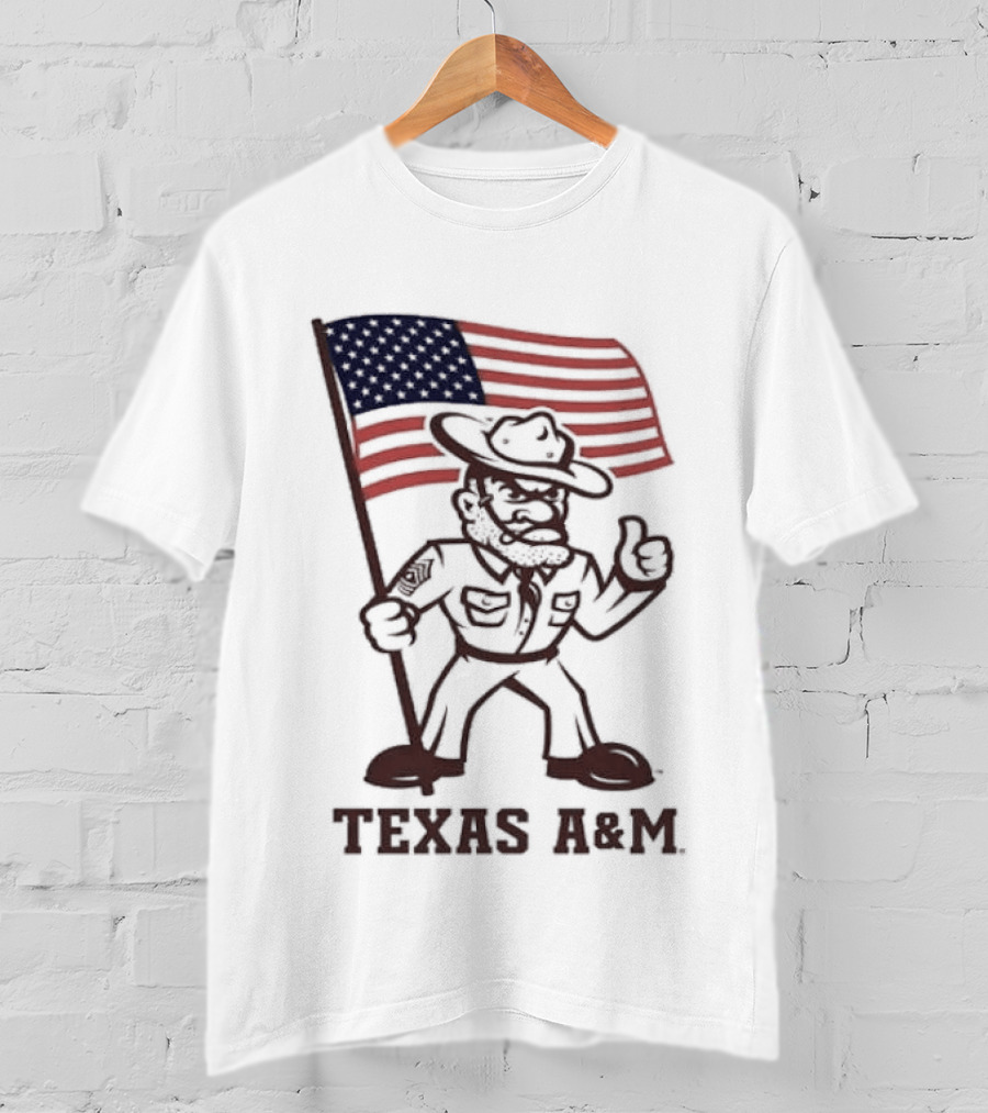 Awesome The Ol' Sarge Collection Texas A&M Maroon USA Flag T-Shirt