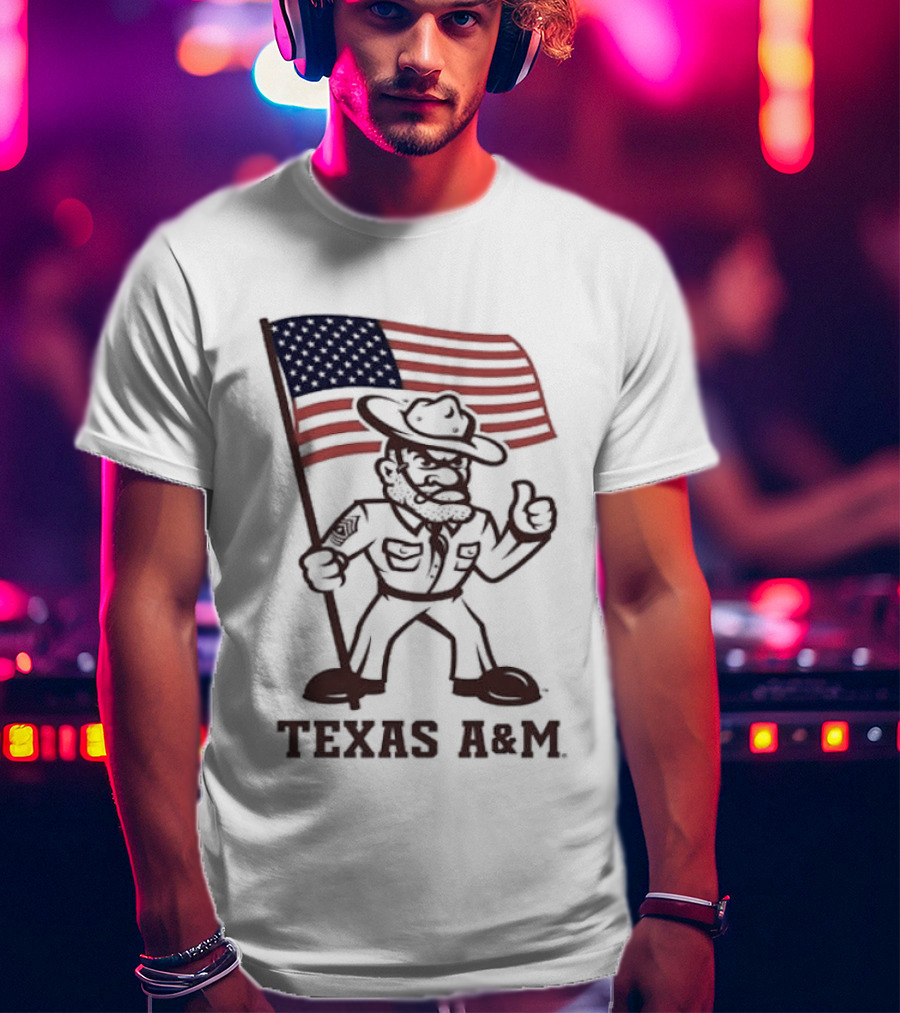 Awesome The Ol' Sarge Collection Texas A&M Maroon USA Flag T-Shirt