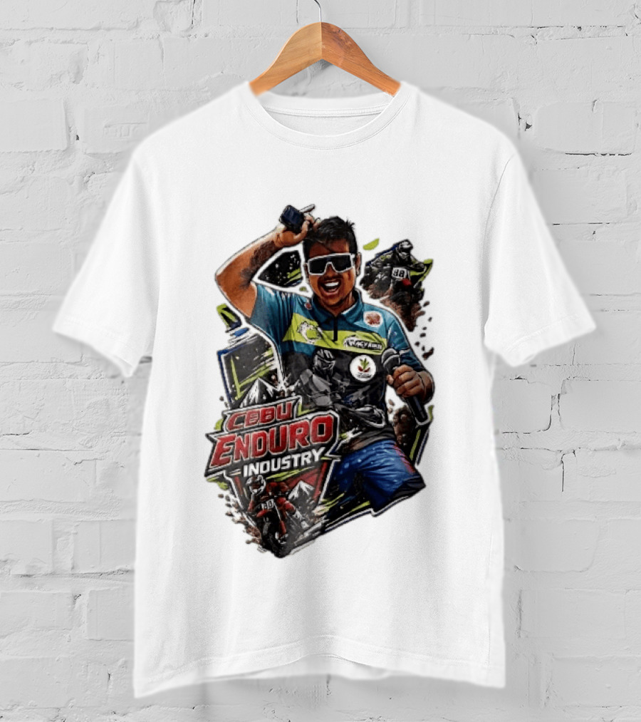 Cebu Enduro Industry Host With Microphone And Dirt Bike Riders Caricature T-Shirt