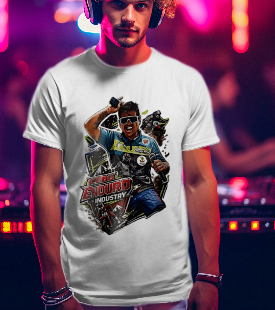 Cebu Enduro Industry Host With Microphone And Dirt Bike Riders Caricature T-Shirt