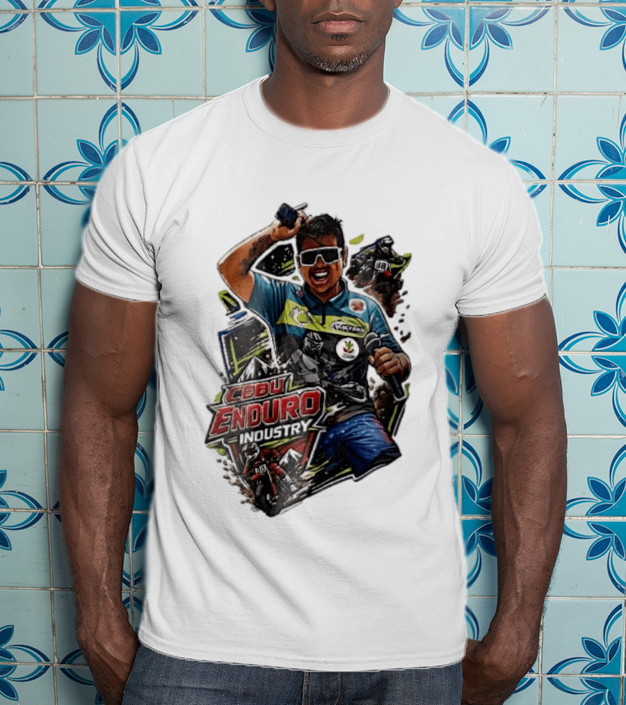 Cebu Enduro Industry Host With Microphone And Dirt Bike Riders Caricature T-Shirt