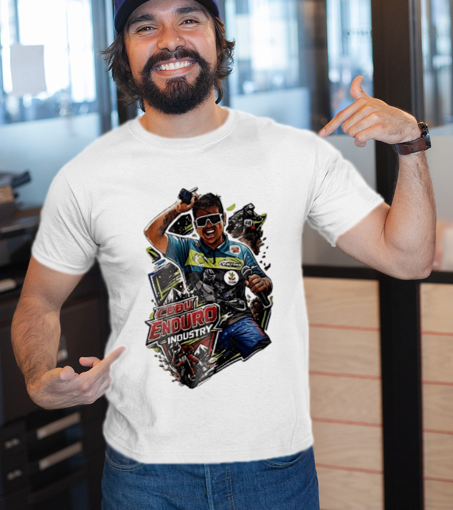 Cebu Enduro Industry Host With Microphone And Dirt Bike Riders Caricature T-Shirt