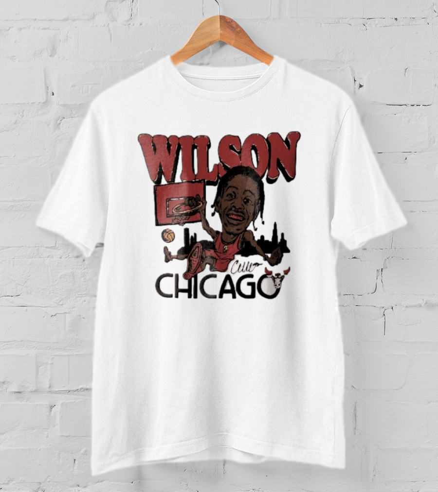 Chicago Bulls Wilson Cartoon Caricature Dunking City Skyline T-Shirt