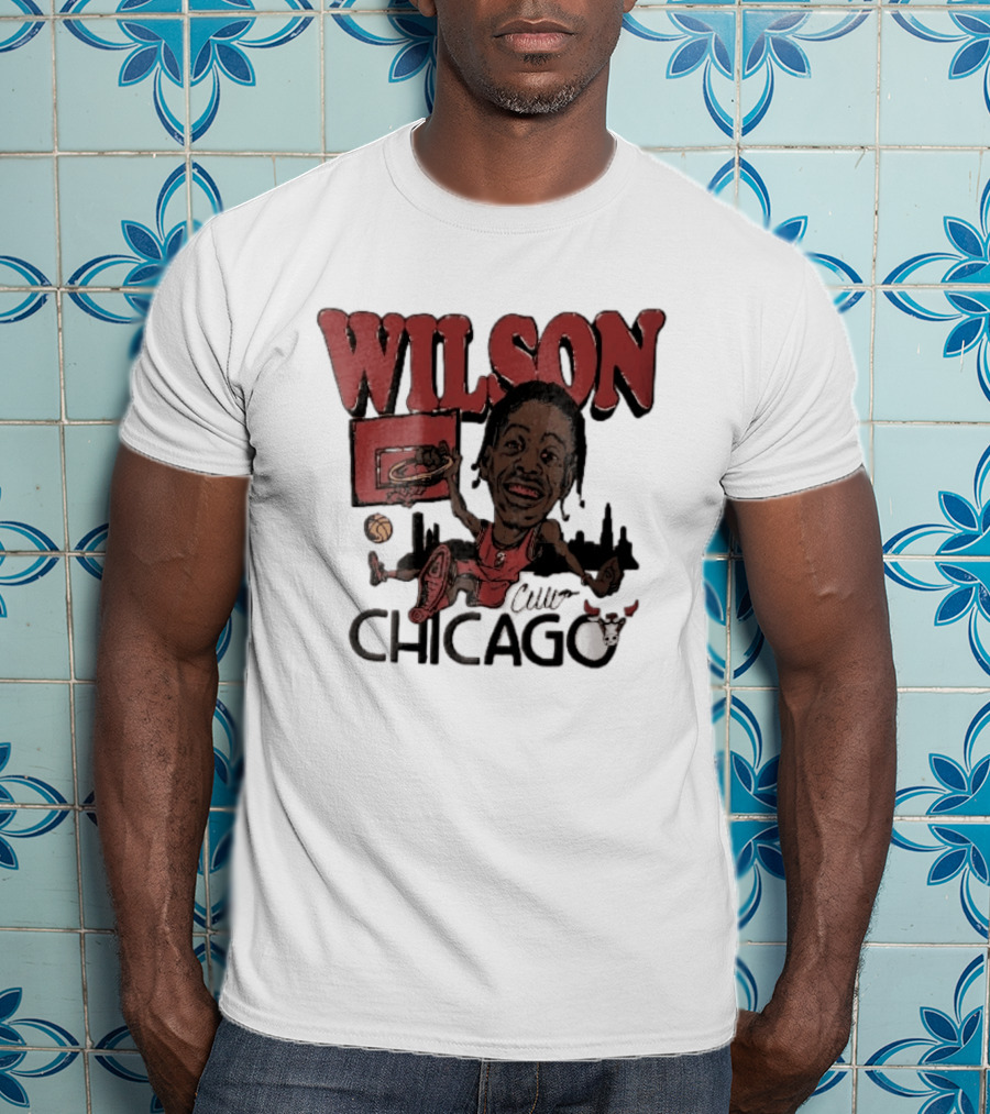 Chicago Bulls Wilson Cartoon Caricature Dunking City Skyline T-Shirt