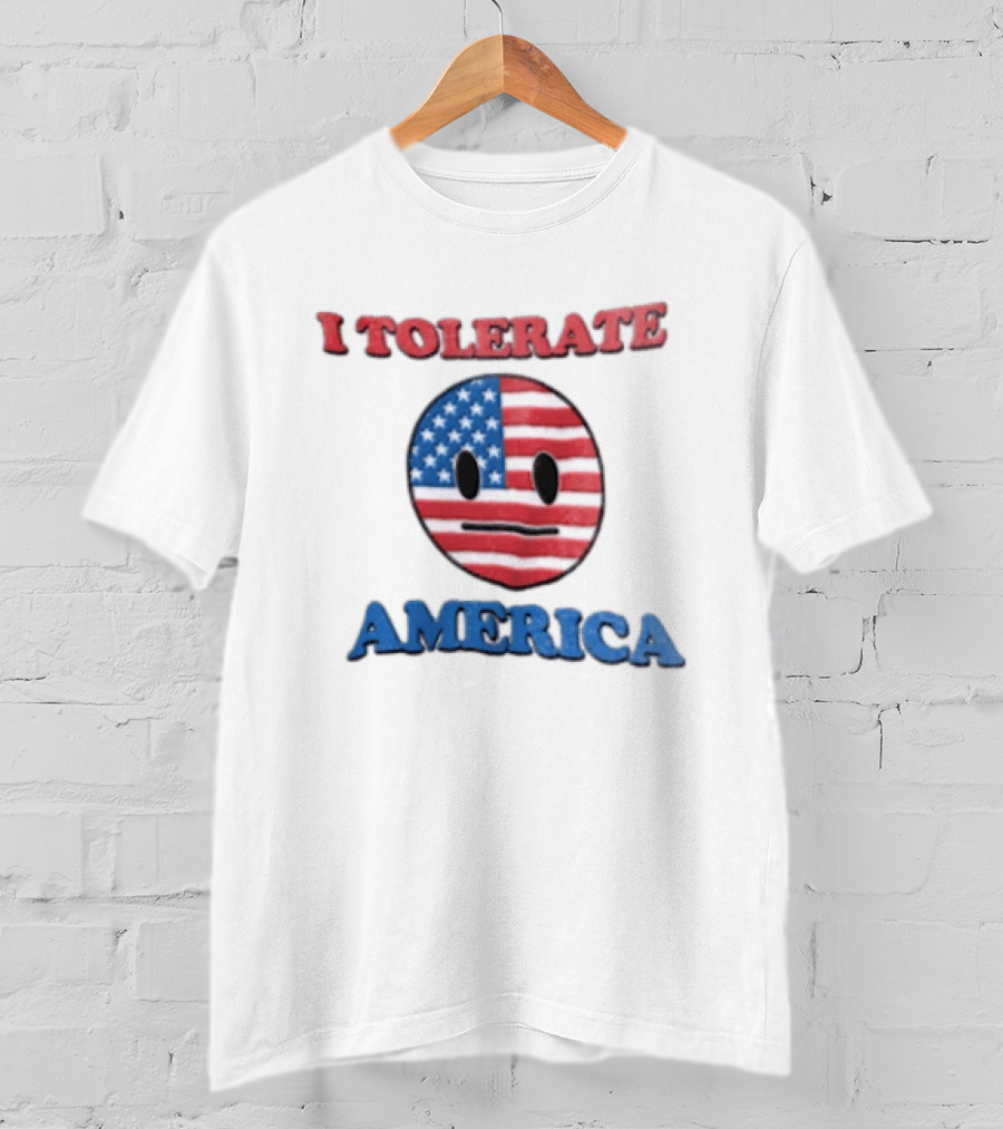 I Tolerate America USA Flag Emoji Face T-Shirt