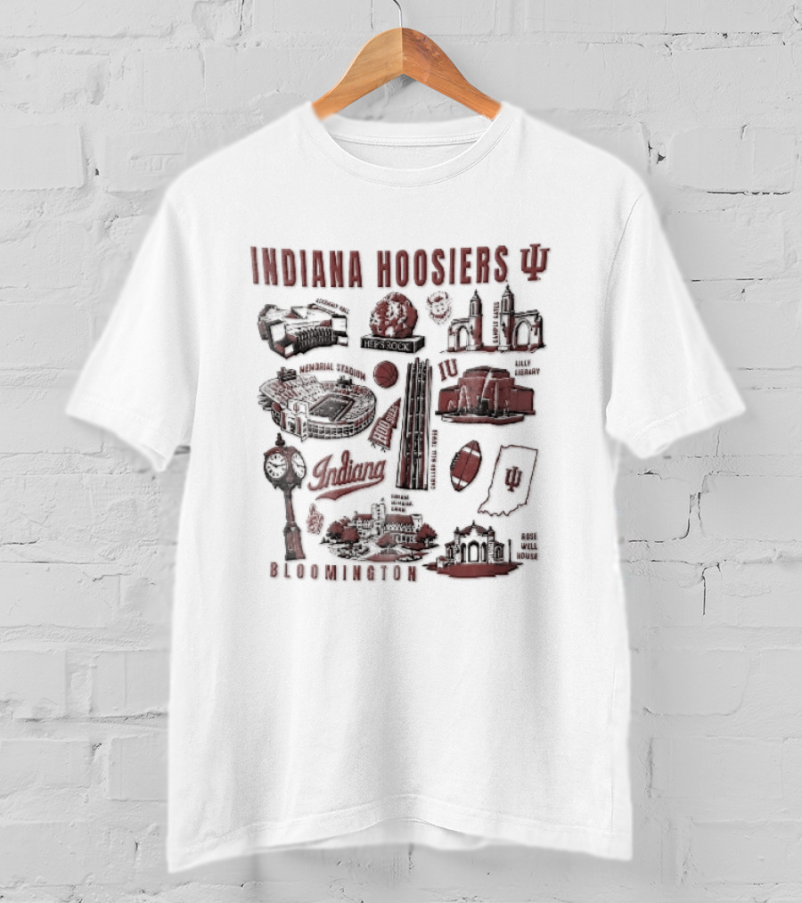 Indiana Hoosiers Bloomington Campus Landmarks Tower Map Collage T-Shirt