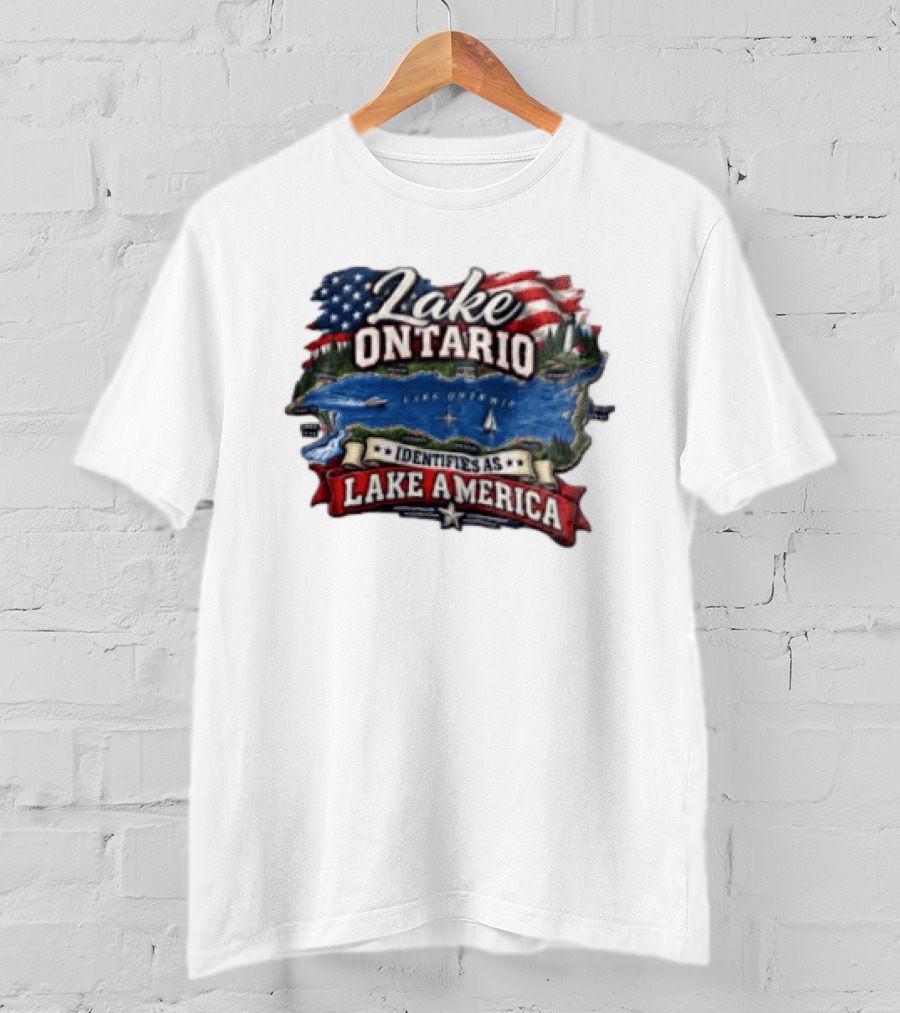 Lake Ontario Identifies As Lake America Map With Patriotic Flag And Nautical T-Shirt