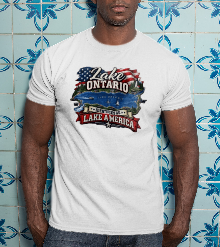 Lake Ontario Identifies As Lake America Map With Patriotic Flag And Nautical T-Shirt